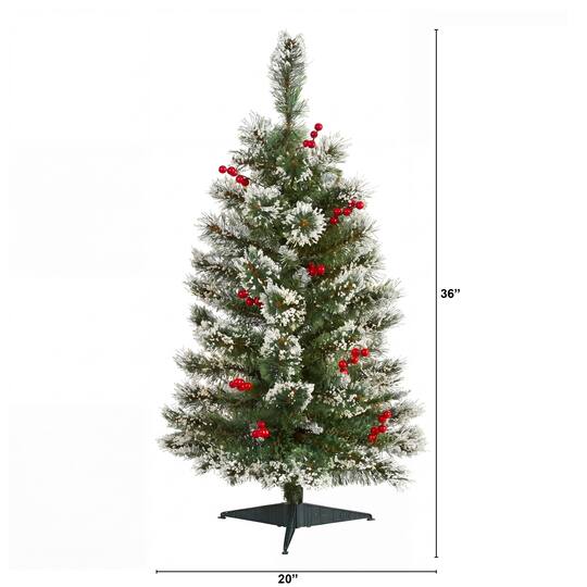 Nearly Natural 3ft. Unlit Artificial Frosted Swiss Pine Christmas Tree with Berries